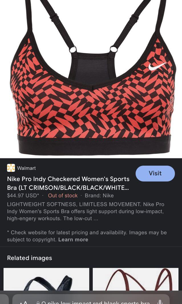 Nike Pro Indy Checkered Women's Sports Bra (LT CRIMSON/BLACK/BLACK