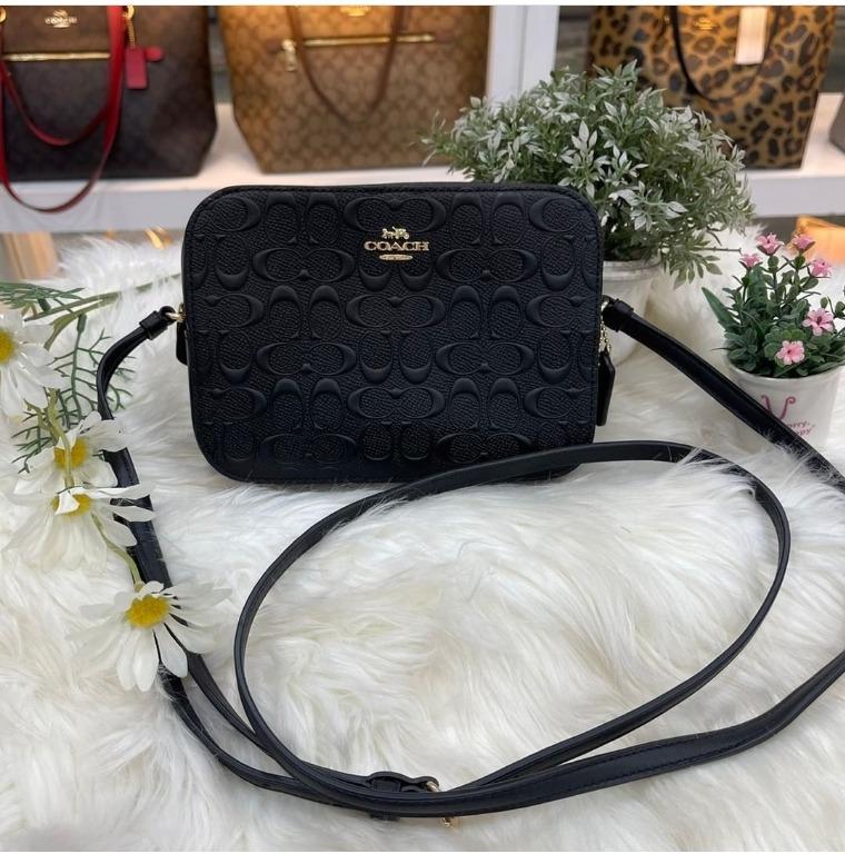 COACH Mini Camera Bag In Signature Leather in Black