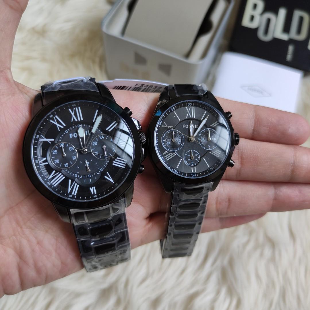 Original Fossil Grant Chronograph Black Couple Watch