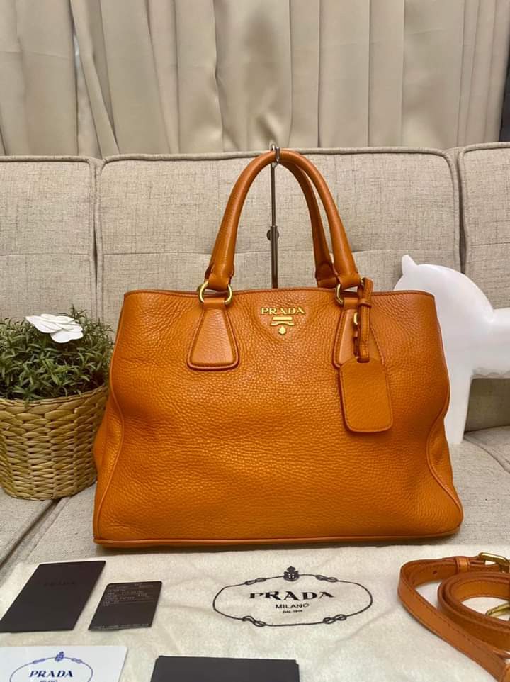 Prada BN2579 Vitello Daino Papaya 2 way Bag