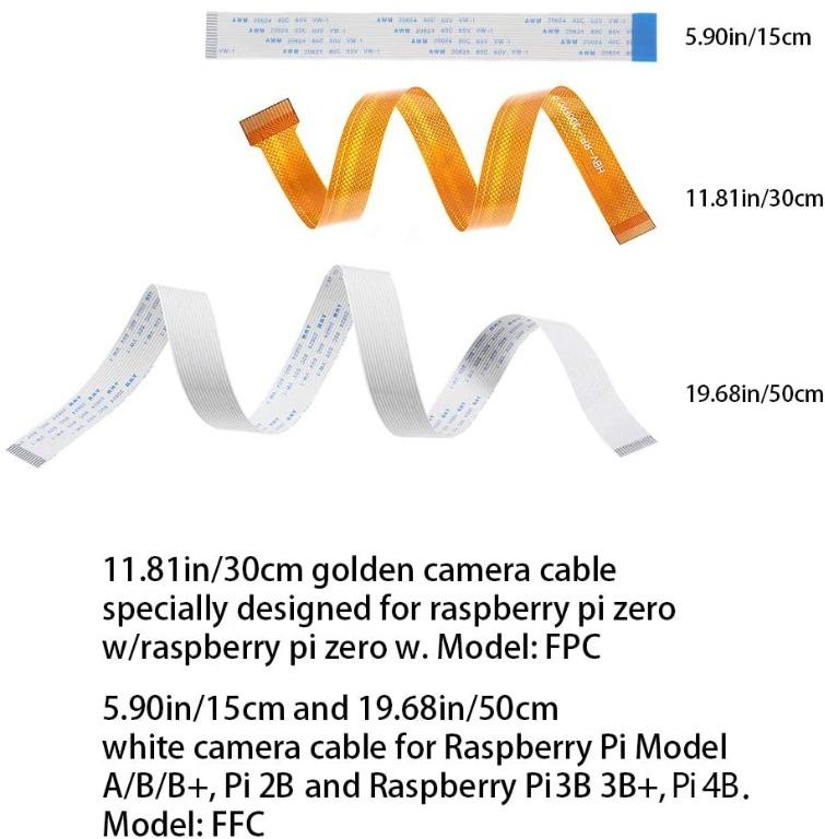 Raspberry Pi Camera (Category: Other Accessories) located in Cainta. Submitted by dapper.drake (Listing ID 1158506130, Image 3). Description: - Compatible: camera module fit for Raspberry Pi Model A/B/B+, Pi 2B and Raspberry Pi 3B 3B+, Pi 4B, Pi Zero, Pi Zero W. - Ribbon flex cable: 11.81in/30cm golden camera cable specially designed for Raspberry Pi zero/zero w; 5.90in/15cm and 19.68in/50cm white camera cable for Raspberry Pi Model A/B/B+, Pi 2B