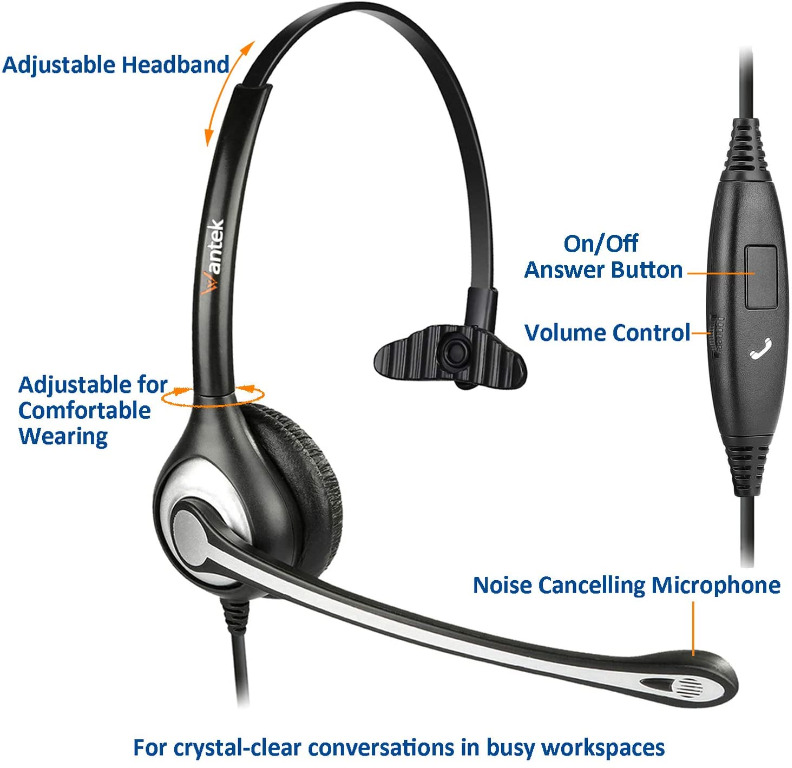 Re-stock! Wantek Wired Cell Phone Headset Mono with Noise 