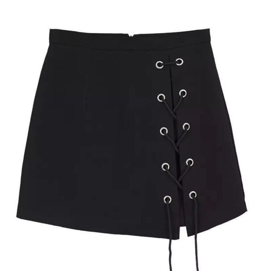 TEMT Black Shoelace Aline High Waisted Skirt, Women's Fashion, Bottoms