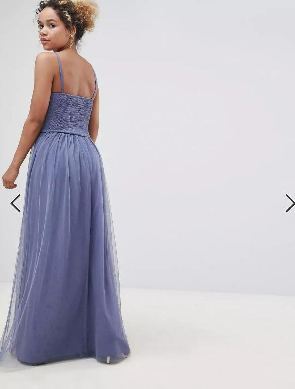 UK 16 Lavender Grey Petite Floral Applique Maxi Dress Periwinkle Bridesmaid