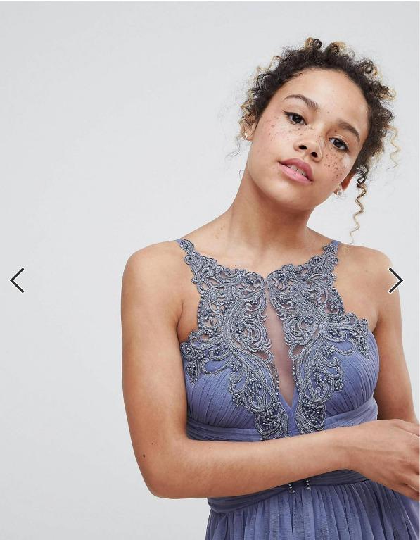 Little mistress floral applique maxi dress top
