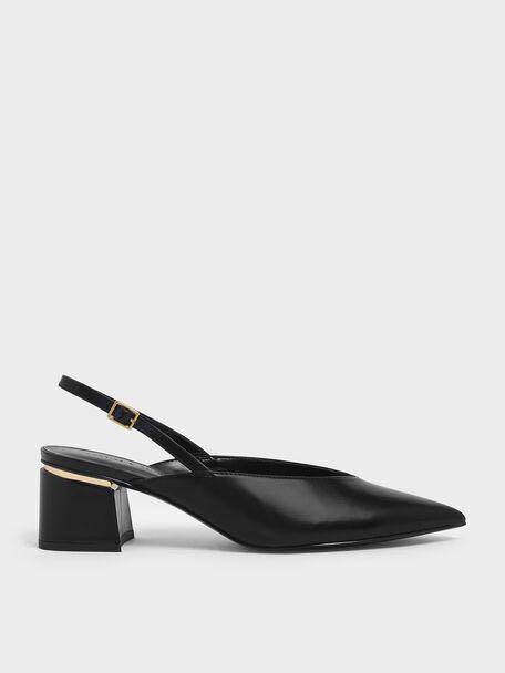 Charles Keith V cut block heels sling back pumps Women s Fashion Footwear Heels on Carousell