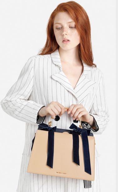 Velvet bow detail Top H ndle Bag Khaki 2 way