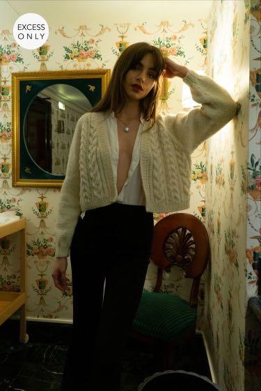 y2k cream cable knit cardigan sweater pullover brandy melville crop top  baby tee vintage thrifted grunge style aesthetic inspo trendy pinterest  brown