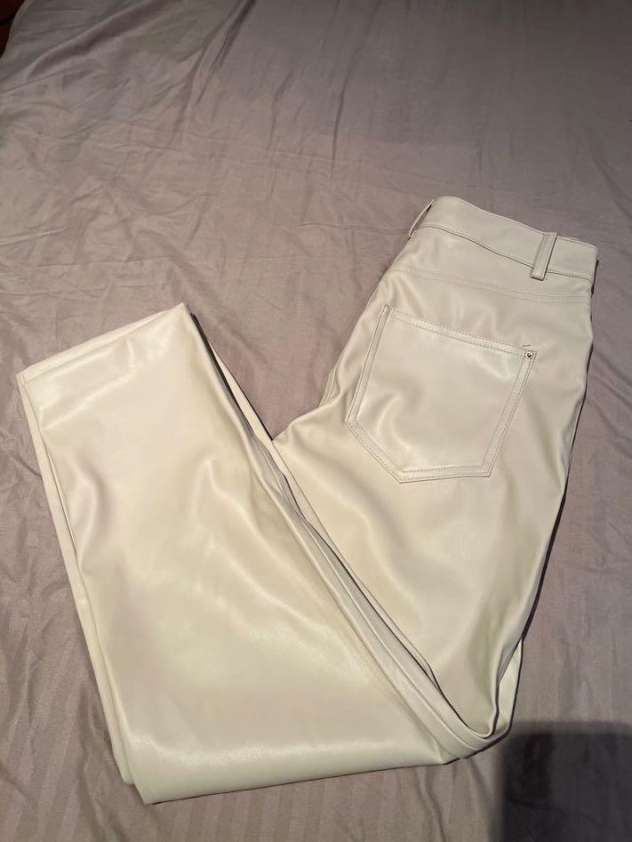 Zara Beige Faux Leather Pants, Women's Fashion, Bottoms, Other Bottoms on Carousell