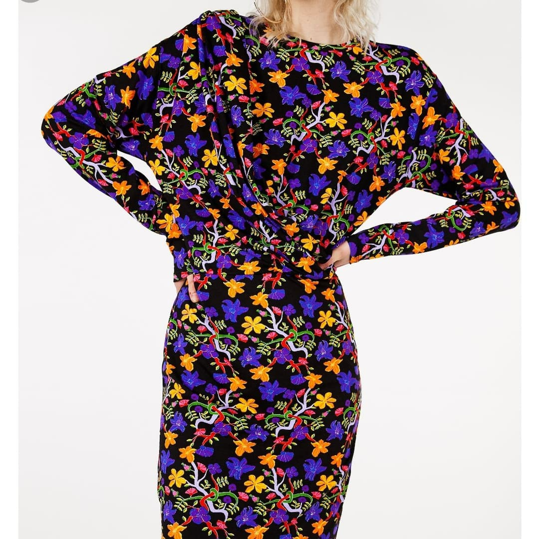 zara draped print floral dress, Fesyen 