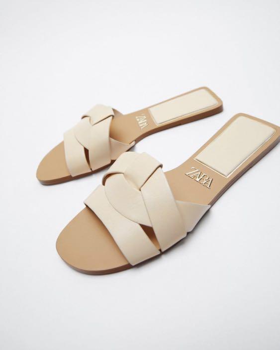 zara flat white sandals