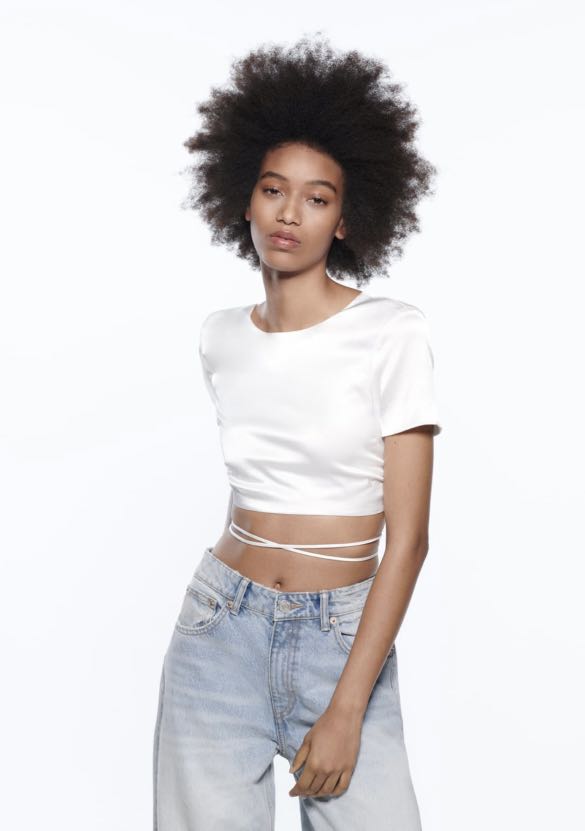 ZARA Satin Crop Top, Women's Fashion, Tops, Others Tops on Carousell