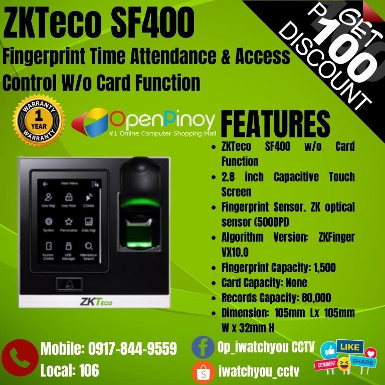 ZKTeco SF400 w/o Card Function Fingerprint Time Attendance & Access ...