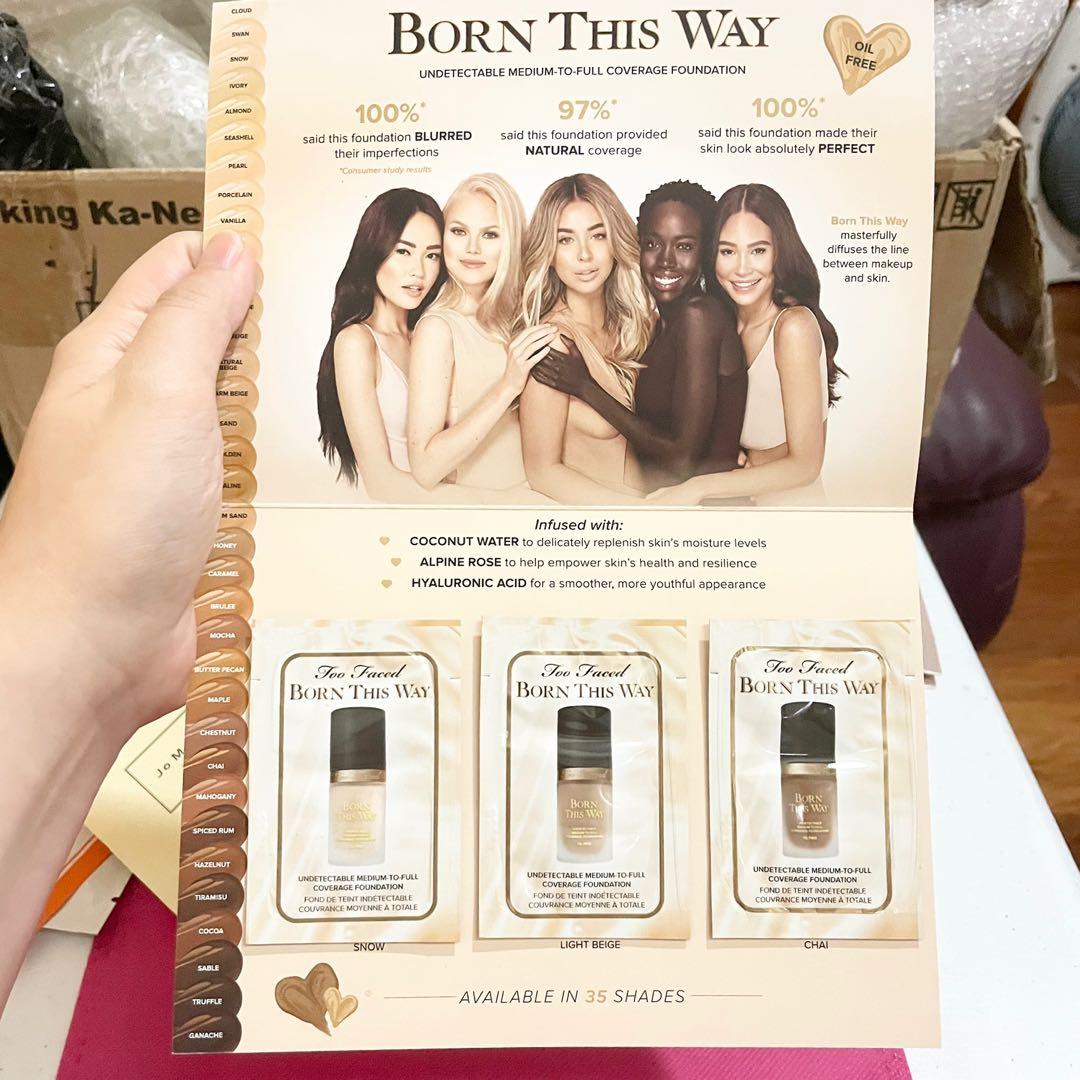 AUTHENTIC Too faced born this way undetectable foundation card (Category: Makeup) located in Pasig City. Submitted by vanityboutique (Listing ID 1161723650, Image 3). Description: Pm for more details foundation card to try formula and shades first trial card Brand new and authentic Selling low and affordable One of the best selling brands in the makeup skincare perfume world .