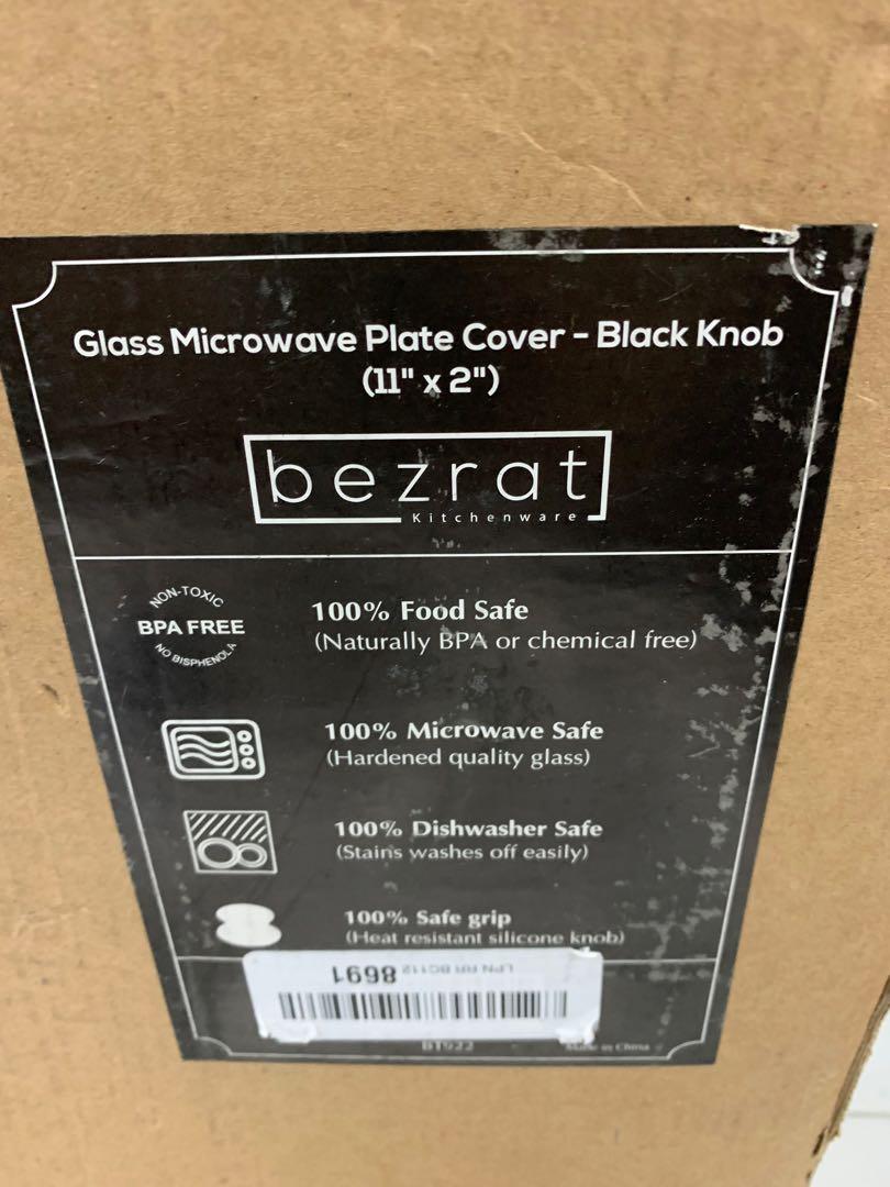 Bezrat Microwave Glass Plate Cover | Splatter Guard Lid with Easy Grip  Silicone Handle Knob | 100% Food Grade | BPA Free and Dishwasher Safe |  Fits