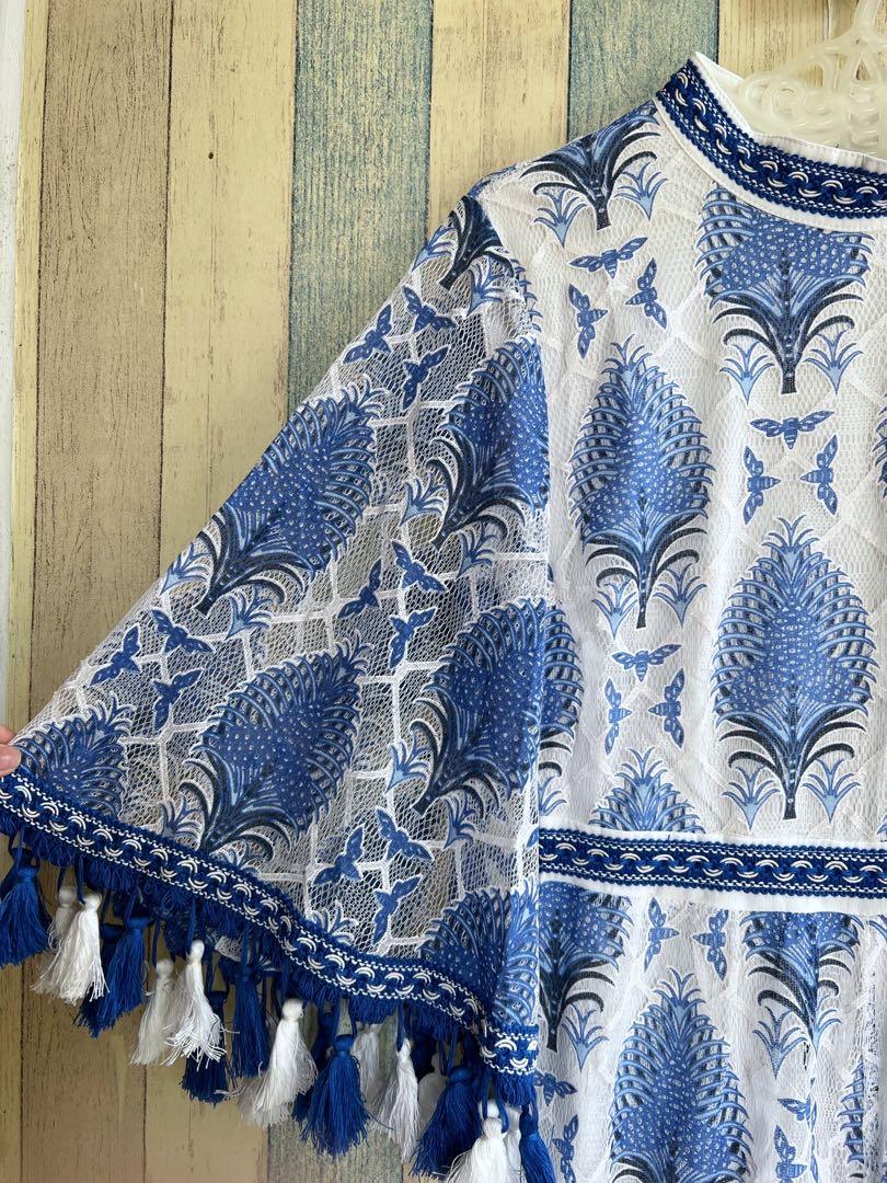 Blue tassel jumpsuit, Fesyen Wanita 