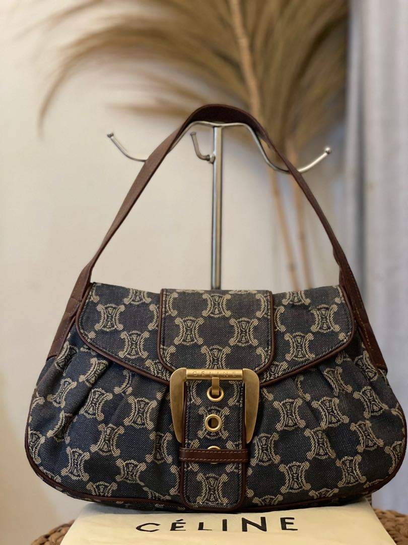 Brown Denim Canvas Leather Shoulder Bag 