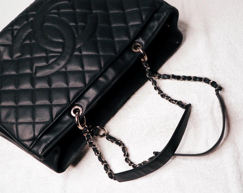 CHANEL GST X Large Black Tote Bag in Silver Hardware Women s