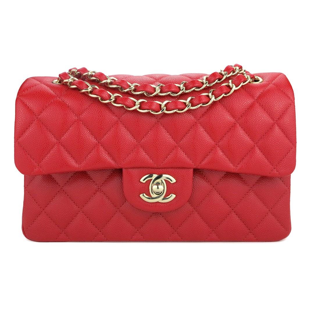 Chanel small classic flap in pink red, light Gold Hardware, Luxury ...