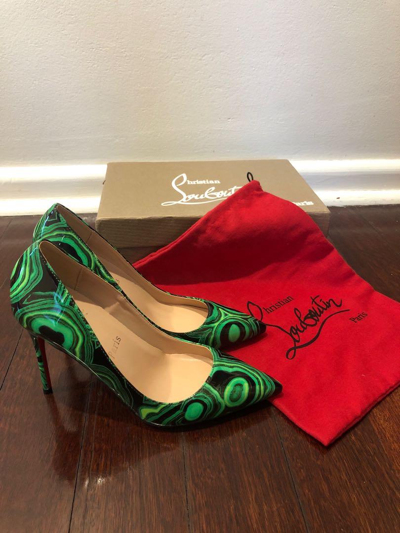 Christian Louboutin Green Black Malechite Print So Kate Pumps
