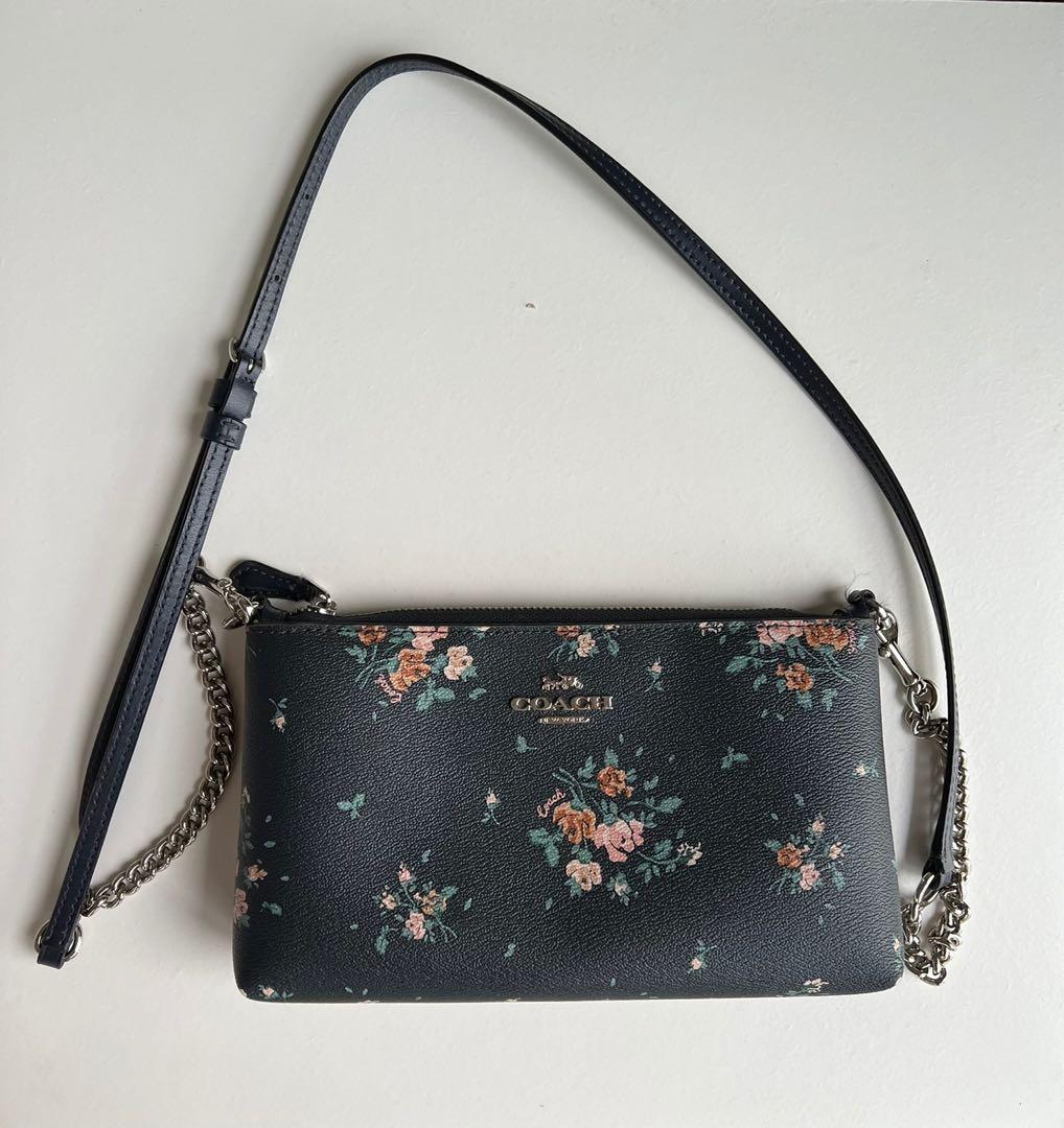 Zip top crossbody shop with rose bouquet print