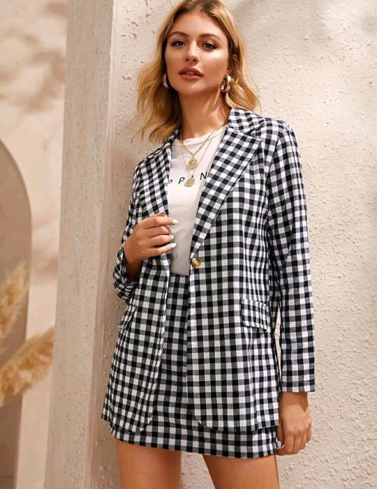 Checkered blazer sale and skirt