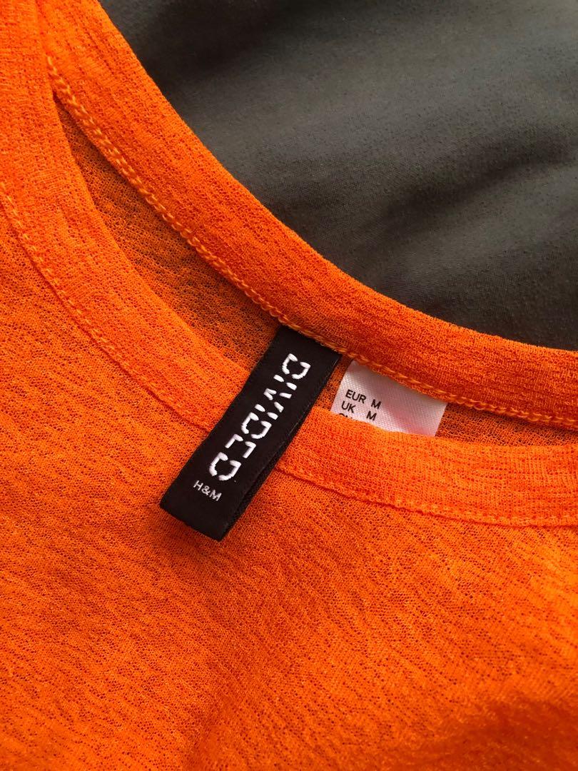 H M Orange Shirt Transparent Fesyen Wanita Pakaian Wanita