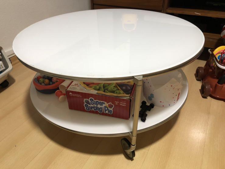 IKEA Strind Coffee Table with wheels in White/Nickel Plated, Furniture