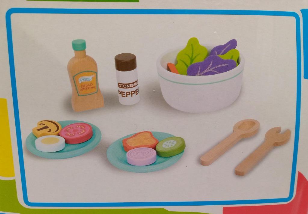 JACK N' JILL Wooden Play Food Salad Set with Felt Vegetable Leaves Felt