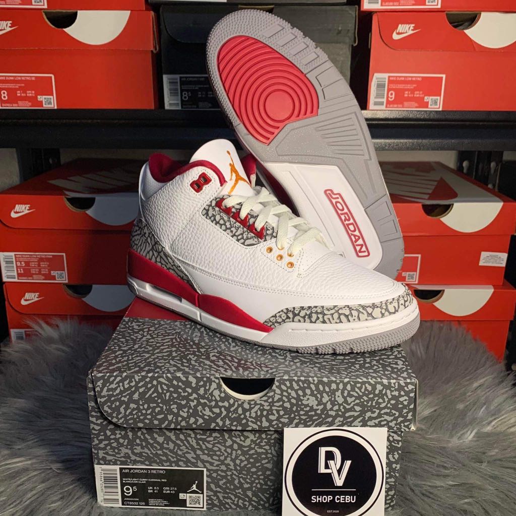 Jordan 3 Cardinal Red sz 9.5, 10, Men's 