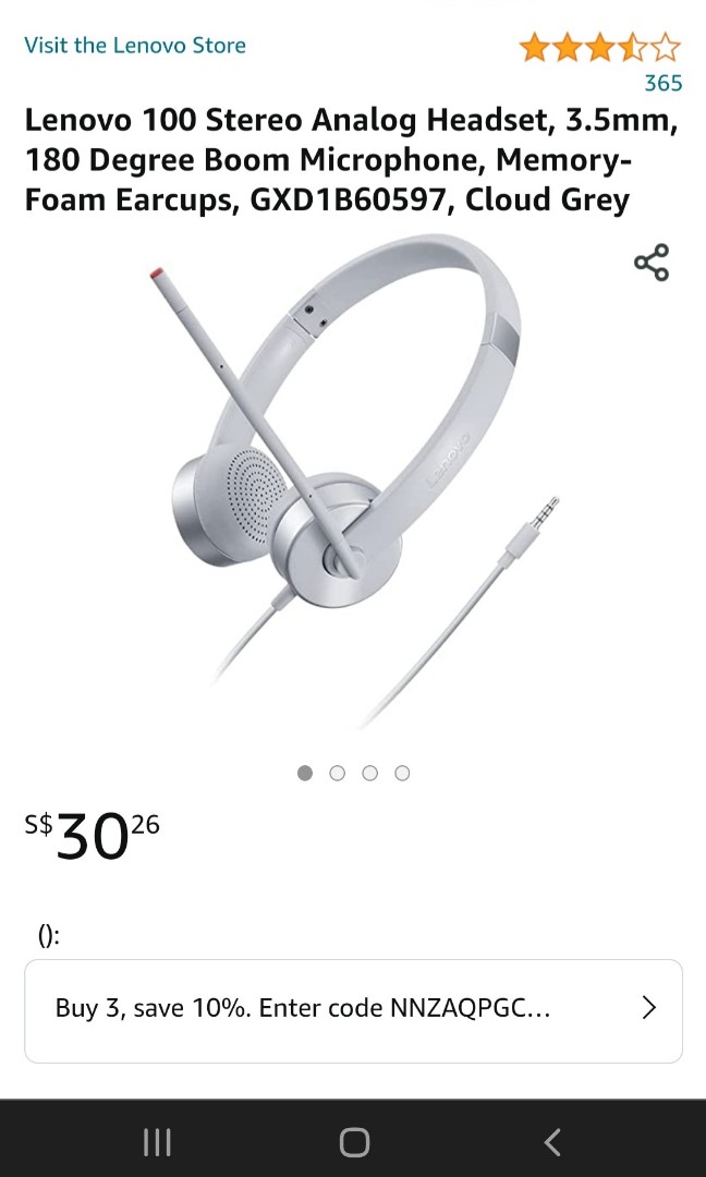 Lenovo 100 stereo analog headset, Audio 