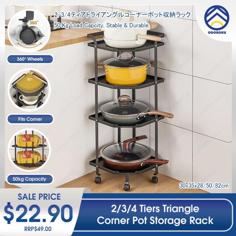 ODOROKU 2/3/4 Tier Kitchen Corner Shelf Pot Rack Free Standing Pot Rack
