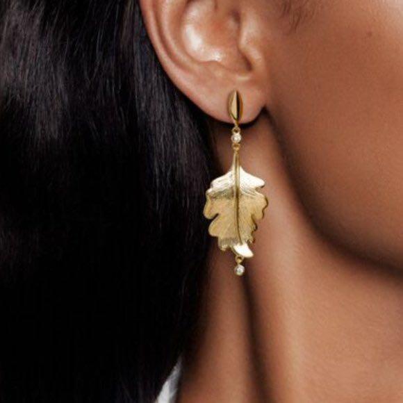 Pandora oak uzun leaf earrings