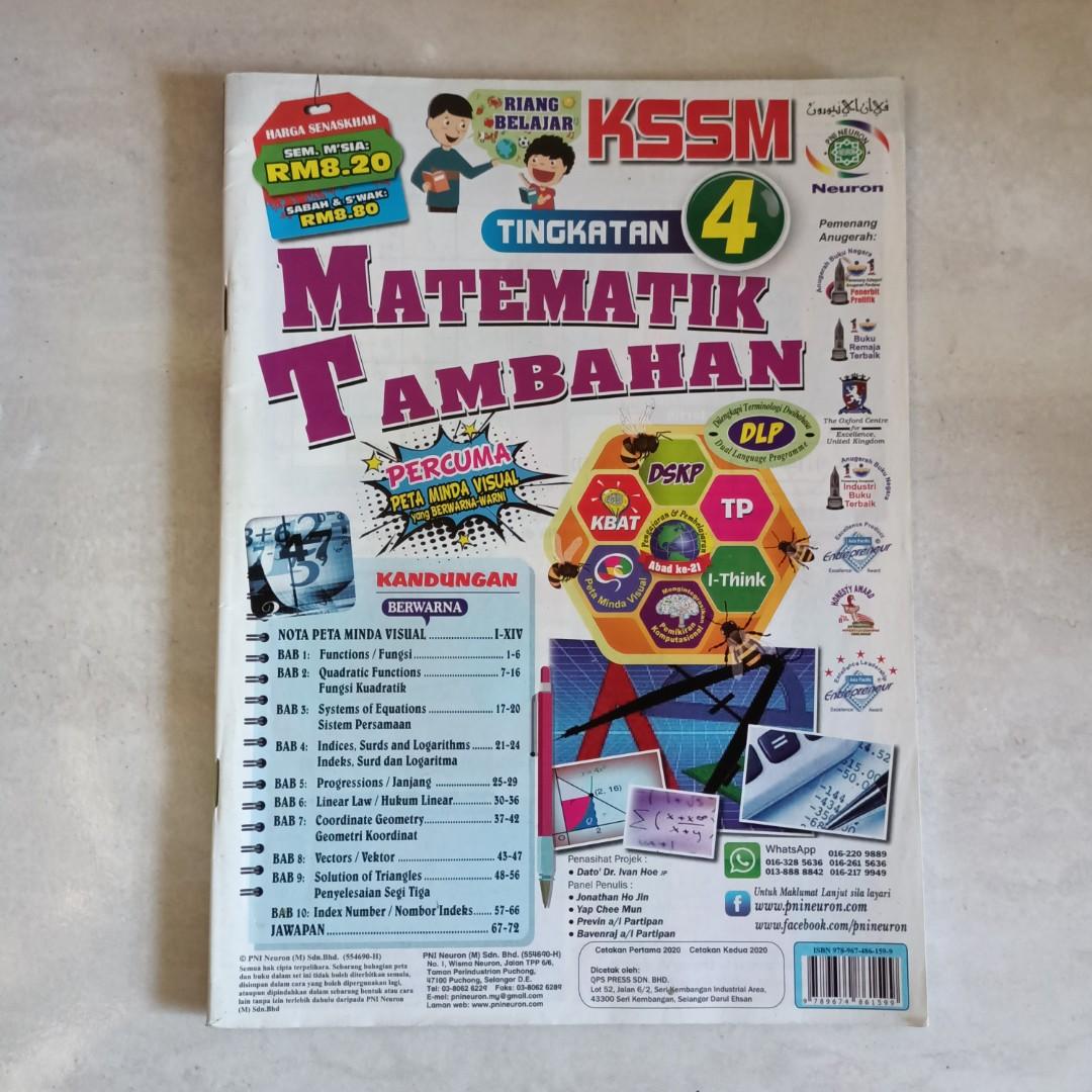 Riang Belajar Kssm Matematik Tambahan Tingkatan 4 Hobbies Toys Books Magazines Assessment Books On Carousell