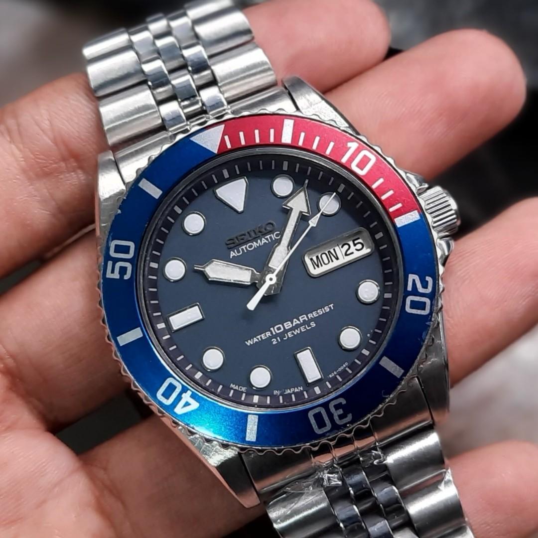 Red 24 Hour Bezel Insert madel for SEIKO Diver 7S26-0040 NEW =  Blue 