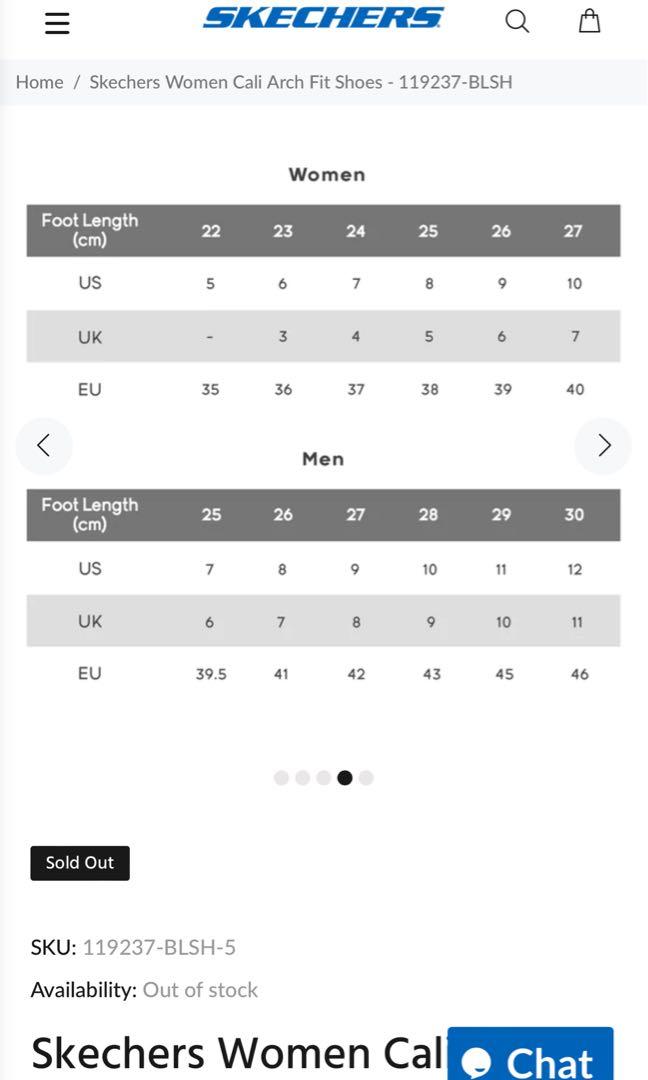 Skechers us size chart sales