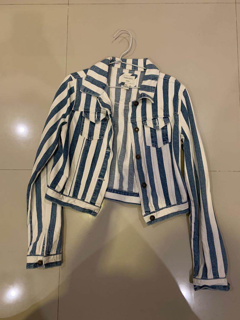 Stripe Jacket forever21, Fesyen Wanita 
