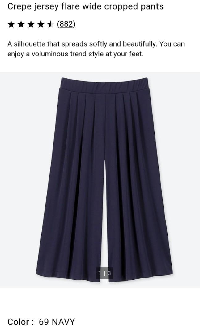Uniqlo Crepe Jersey Flare Wide Cropped Pants Navy