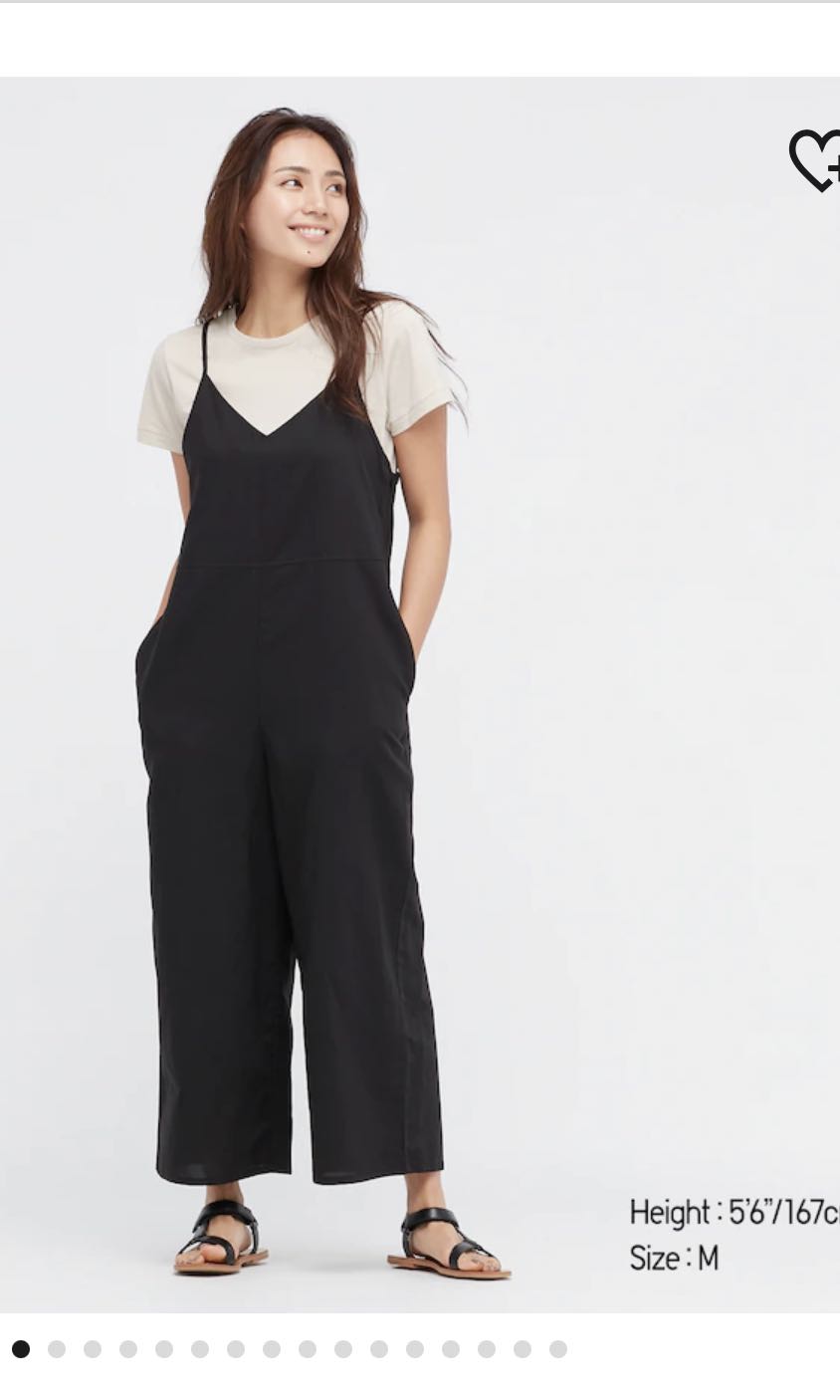 Uniqlo Linen Strappy Jumpsuit Black Women s Fashion Dresses
