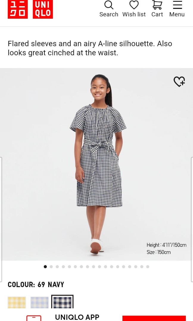 Adult XS Uniqlo Navy Gingham dress Kids Size Women s Fashion