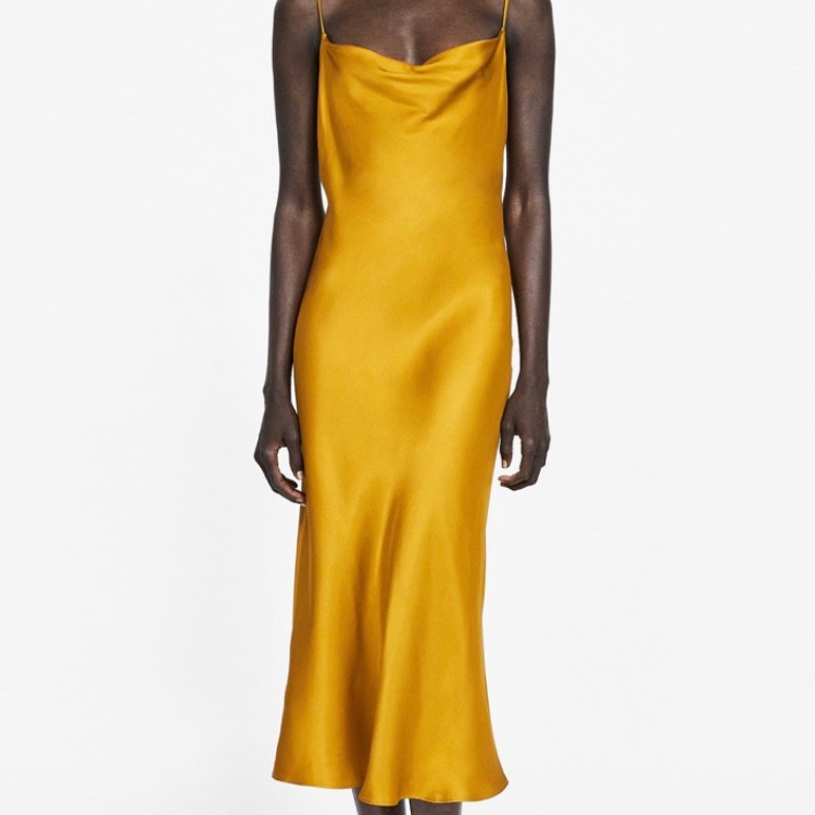 zara yellow dress satin