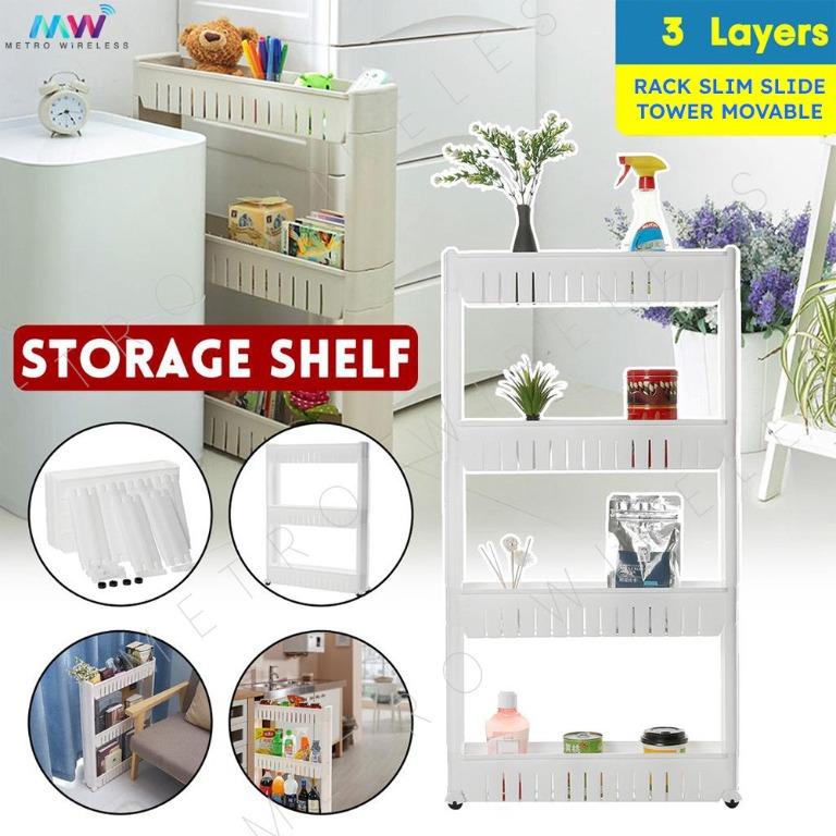 3 Layer Easy Moving Rack Storage Shelf Kitchen Bathroom Bedroom 3 Tier ...