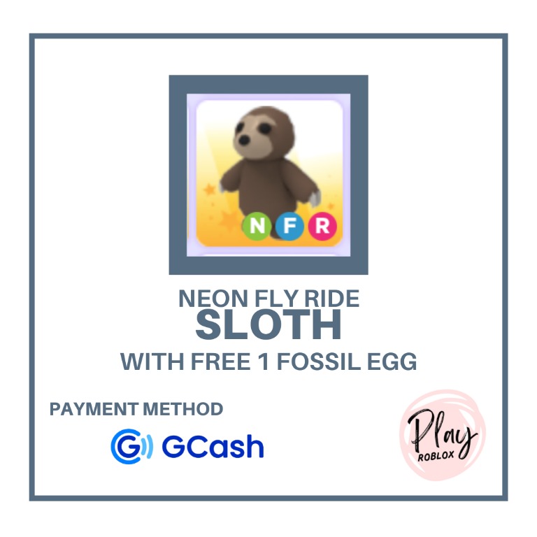 Adopt Me - NFR Sloth / Neon Fly Ride Sloth, Hobbies & Toys, Toys