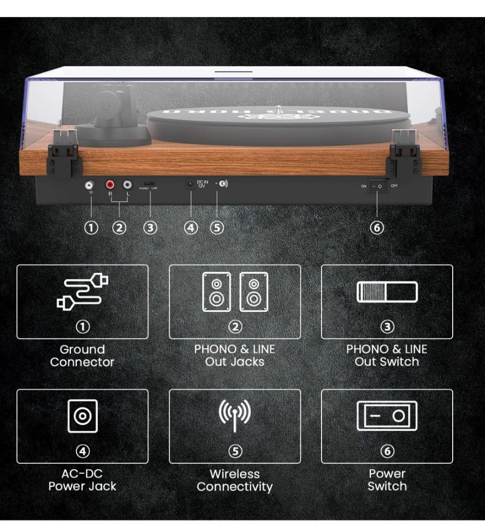 ANGELS HORN Turntable, Vinyl Record Player, Builtin Phono Preamp, Belt