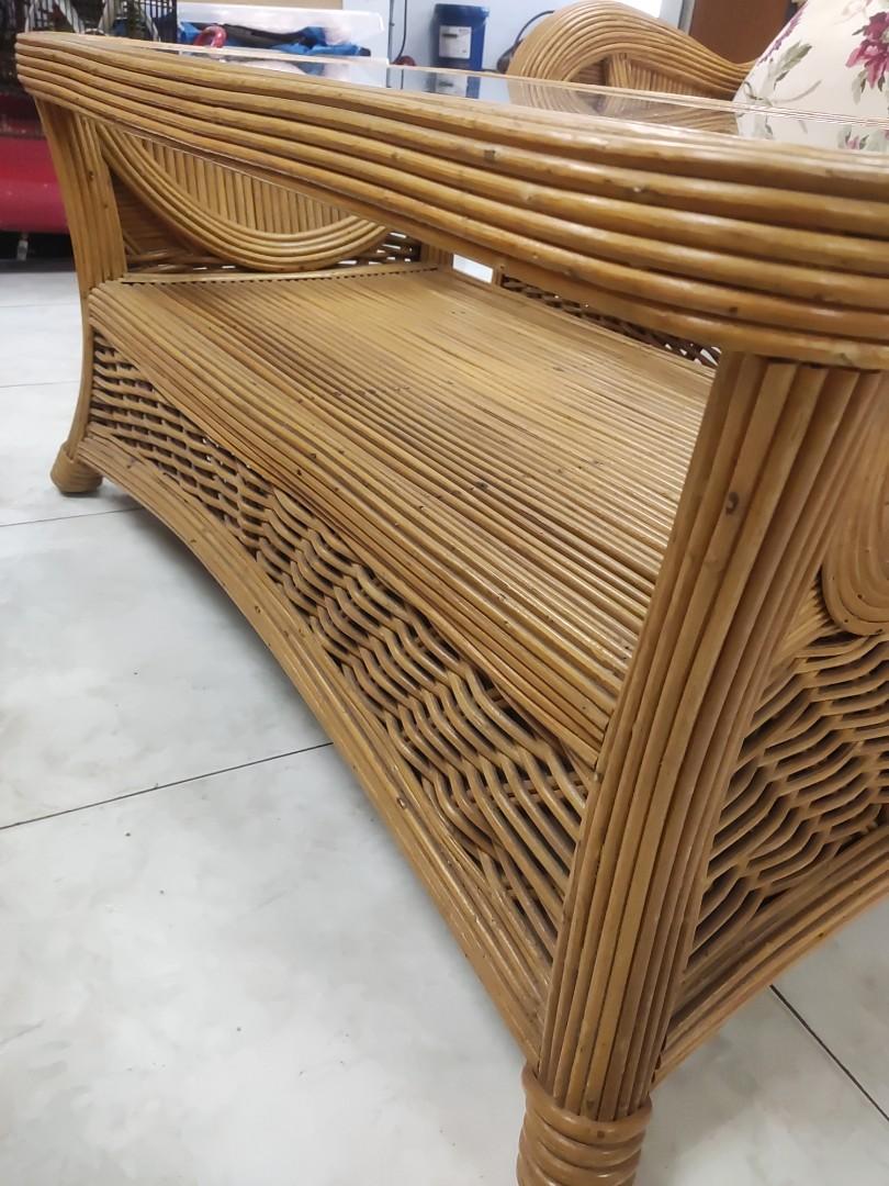 Antique cane sofa set with matching Centre and side table, Furniture