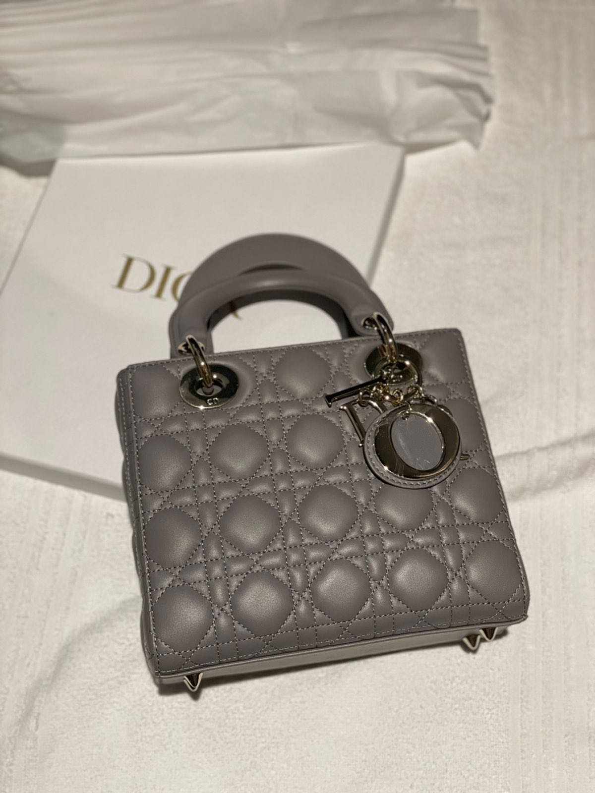 Authentic BNIB Mini Lady Dior Dark Grey Matte Leather Gunmetal