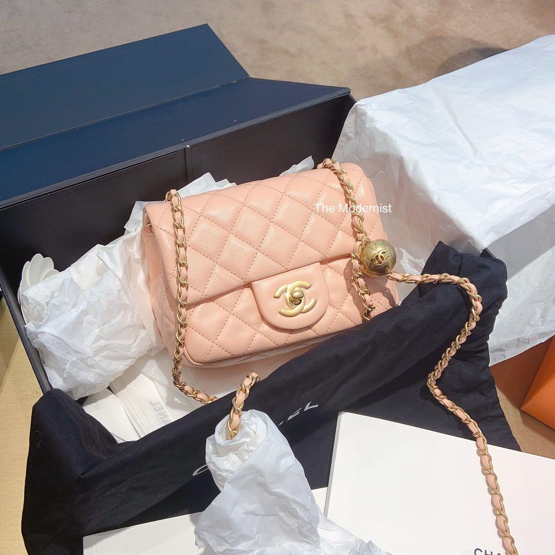 Chanel pearl crush mini square flap bag in peachy pink GHW, Luxury, Bags &  Wallets on Carousell