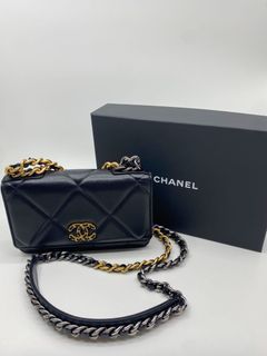 Chanel 19 Handbag, Shiny Lambskin, Gold-Tone, Gun metal-Tone & Ruthenium