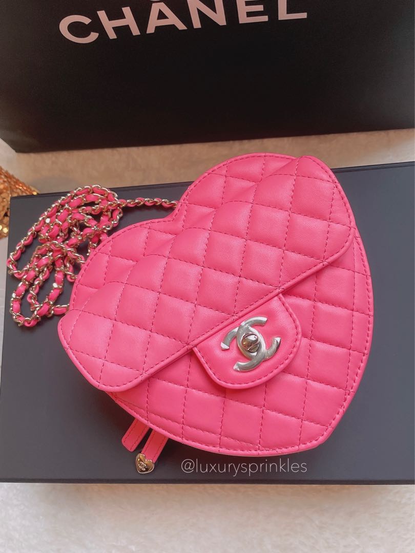 Pink heart chanel bag hot sale