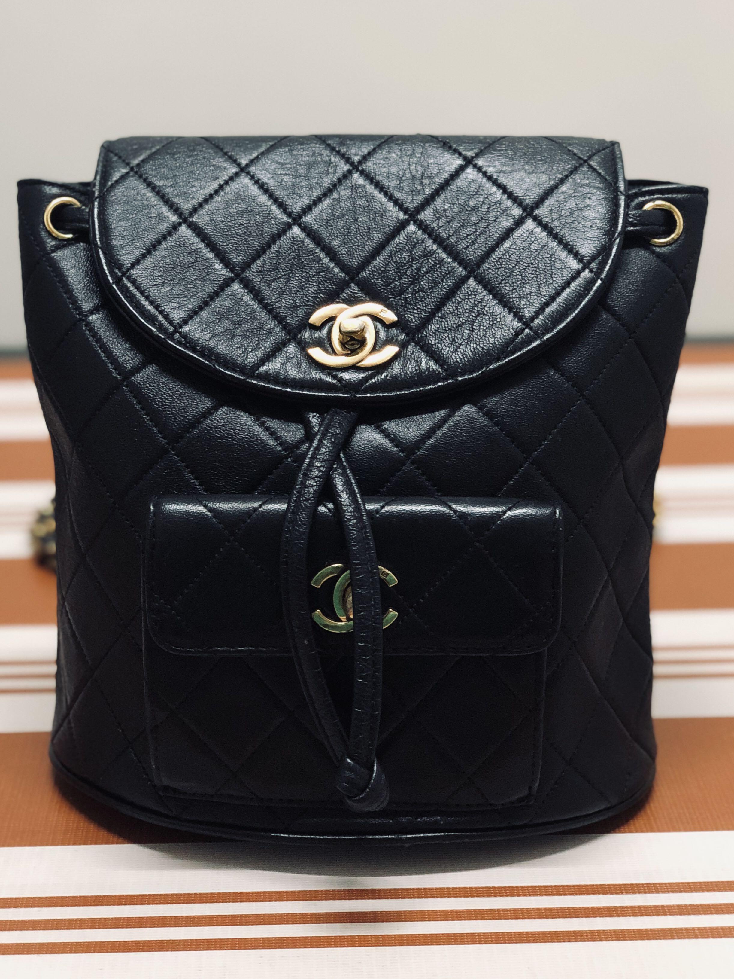 Chanel Vintage Black Leather Backpack, Luxury, Bags & Wallets on Carousell